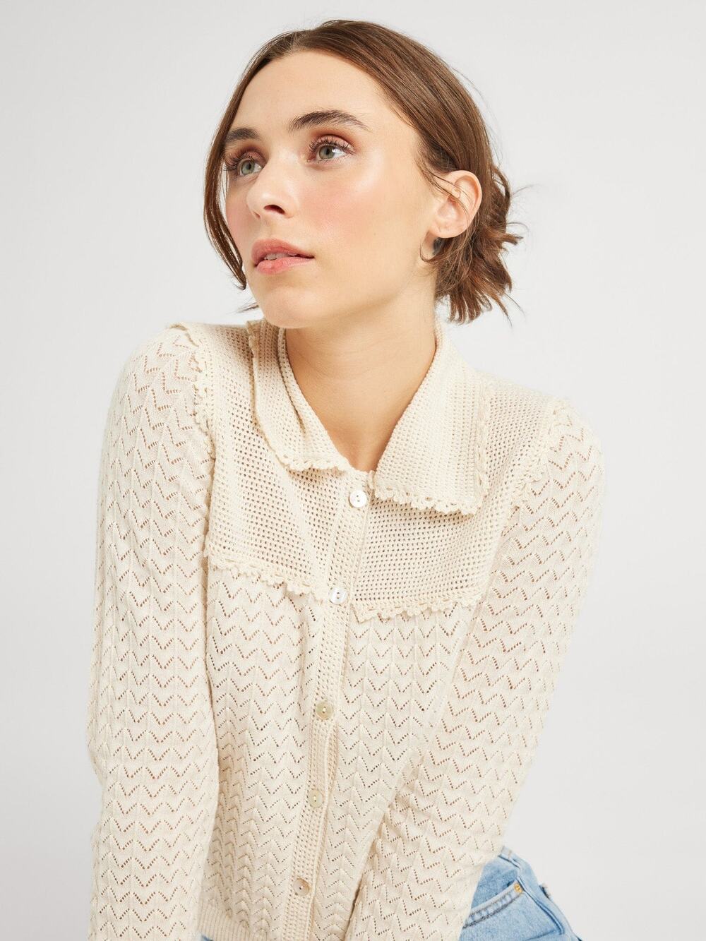 MILLE Andie Lightweight Crochet Cardigan Ivory L NWT Quiit Luxury Boho Chic